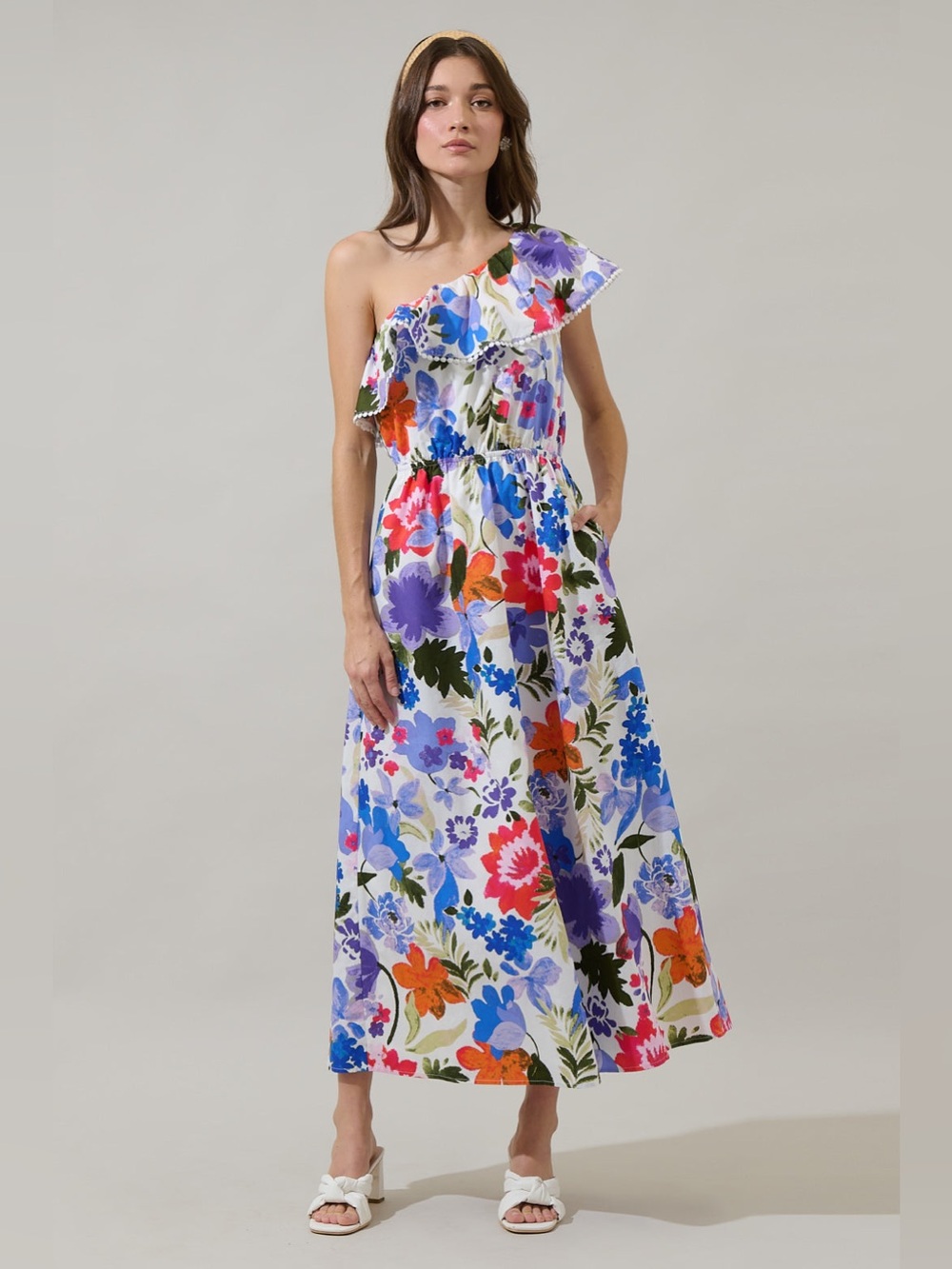 NWT| Amania Floral Suraya One Shoulder Midi Dress